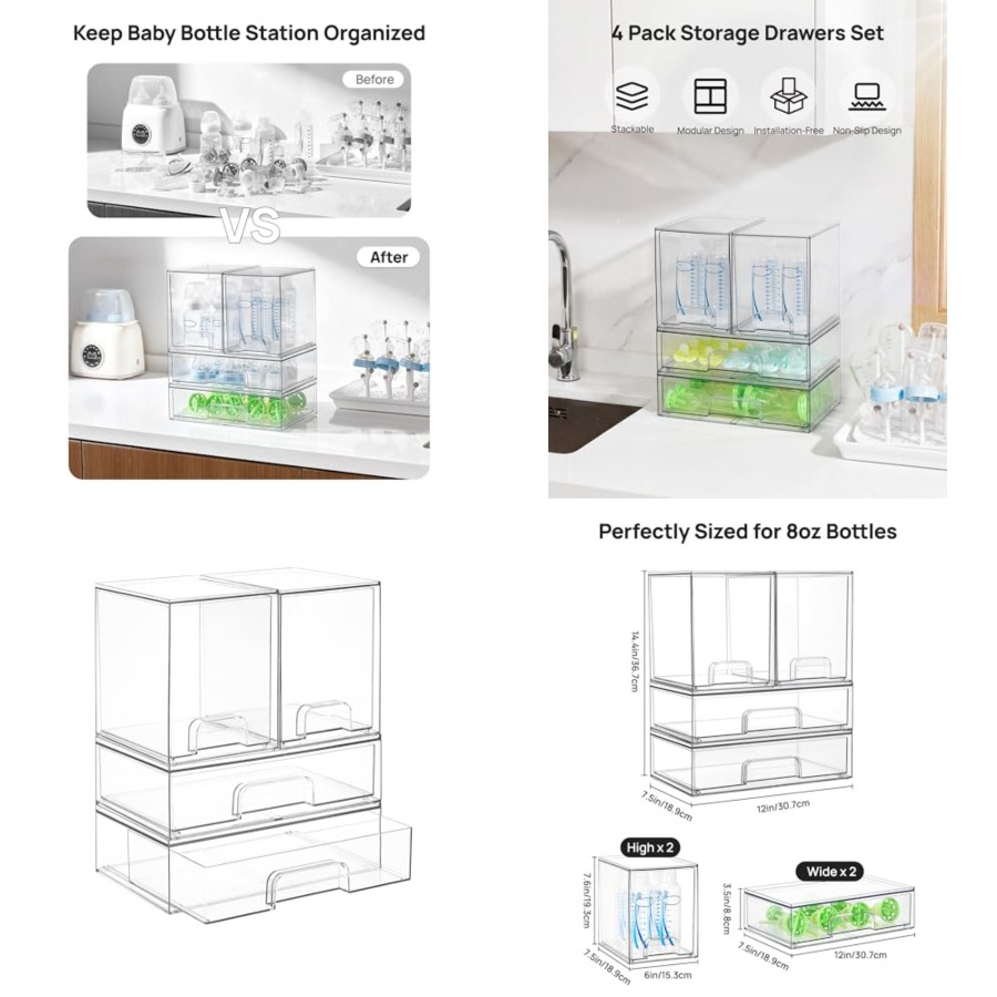 Beauty Makeup Vanity Set - Clear Stackable Storage Drawers Set of