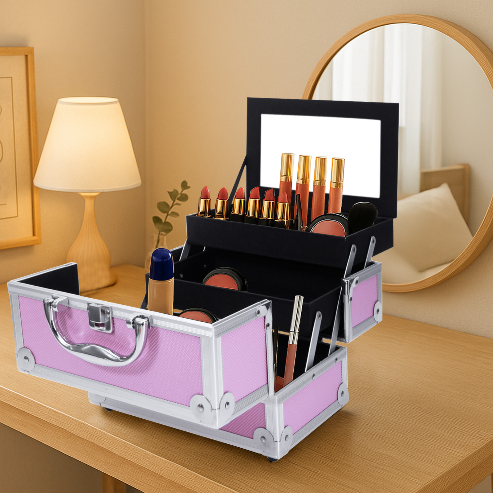 Pink Aluminum Alloy Makeup Cas – Beauty Makeup Women recenzja i cena