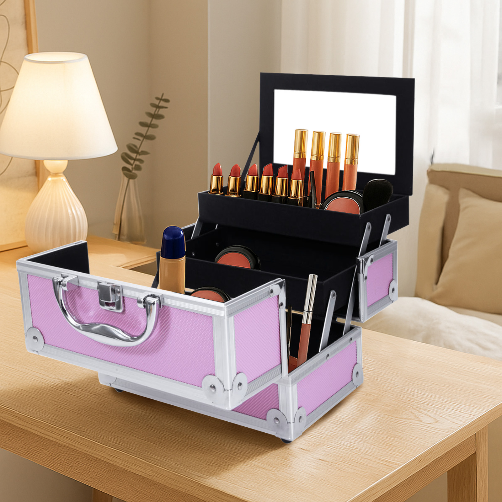 Pink Aluminum Alloy Makeup Cas – Beauty Makeup Women recenzja i cena