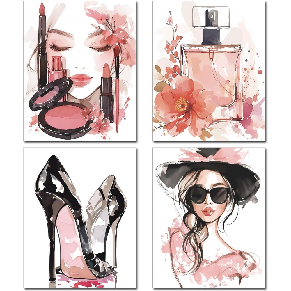 4Pcs Pink Makeup Wall Art Prin – Beauty Makeup Women recenzja i cena