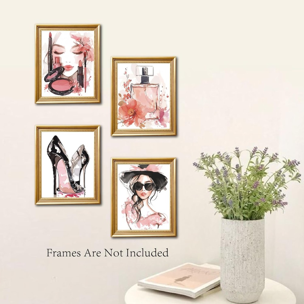 4Pcs Pink Makeup Wall Art Prin – Beauty Makeup Women recenzja i cena