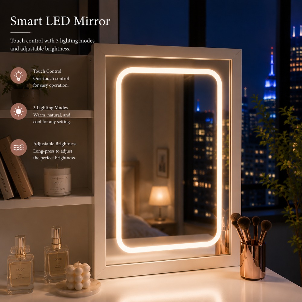 White Vanity Desk Set with LED – Beauty Makeup Vanity Set recenzja i cena
